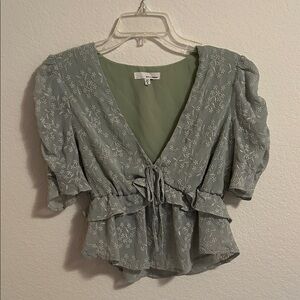 June & Hudson Floral Sage Blouse